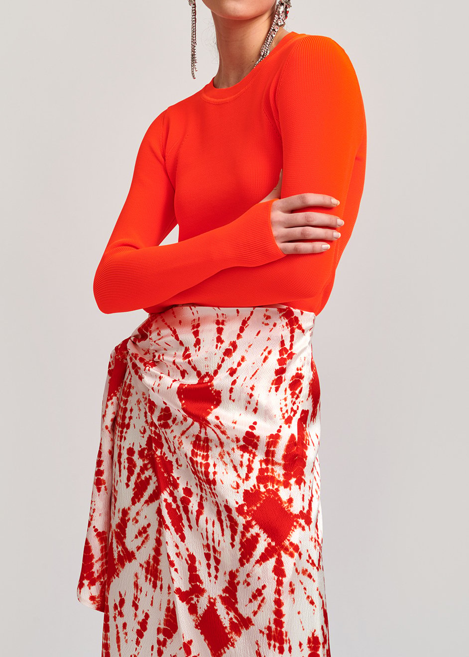 Off-white and red tie-dyed silk midi skirt RE—SSENTIEL second-hand photo 7