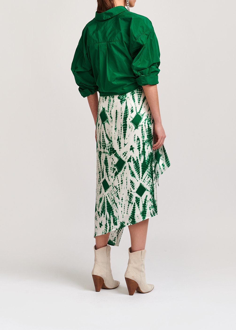 Gebroken witte en groene tie-dyed zijden midirok RE—SSENTIEL tweedehands photo 4