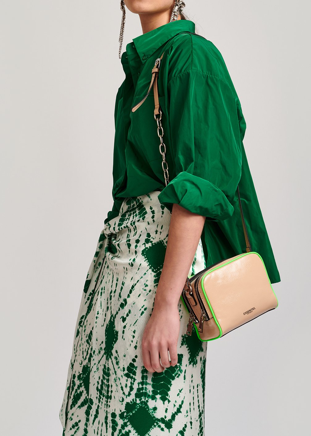 Gebroken witte en groene tie-dyed zijden midirok RE—SSENTIEL tweedehands photo 6