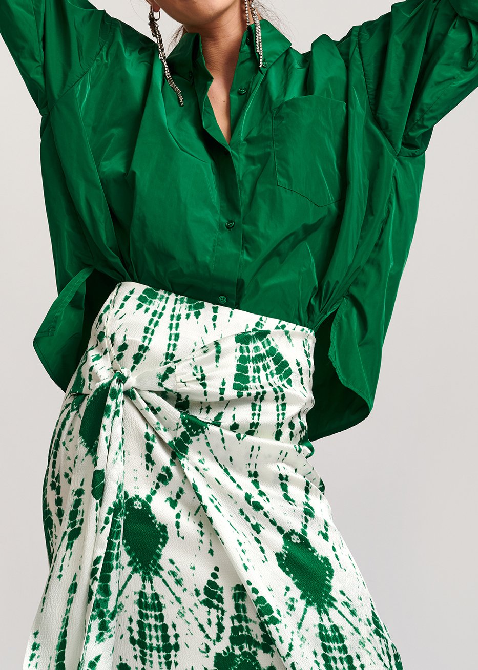 Gebroken witte en groene tie-dyed zijden midirok RE—SSENTIEL tweedehands photo 7