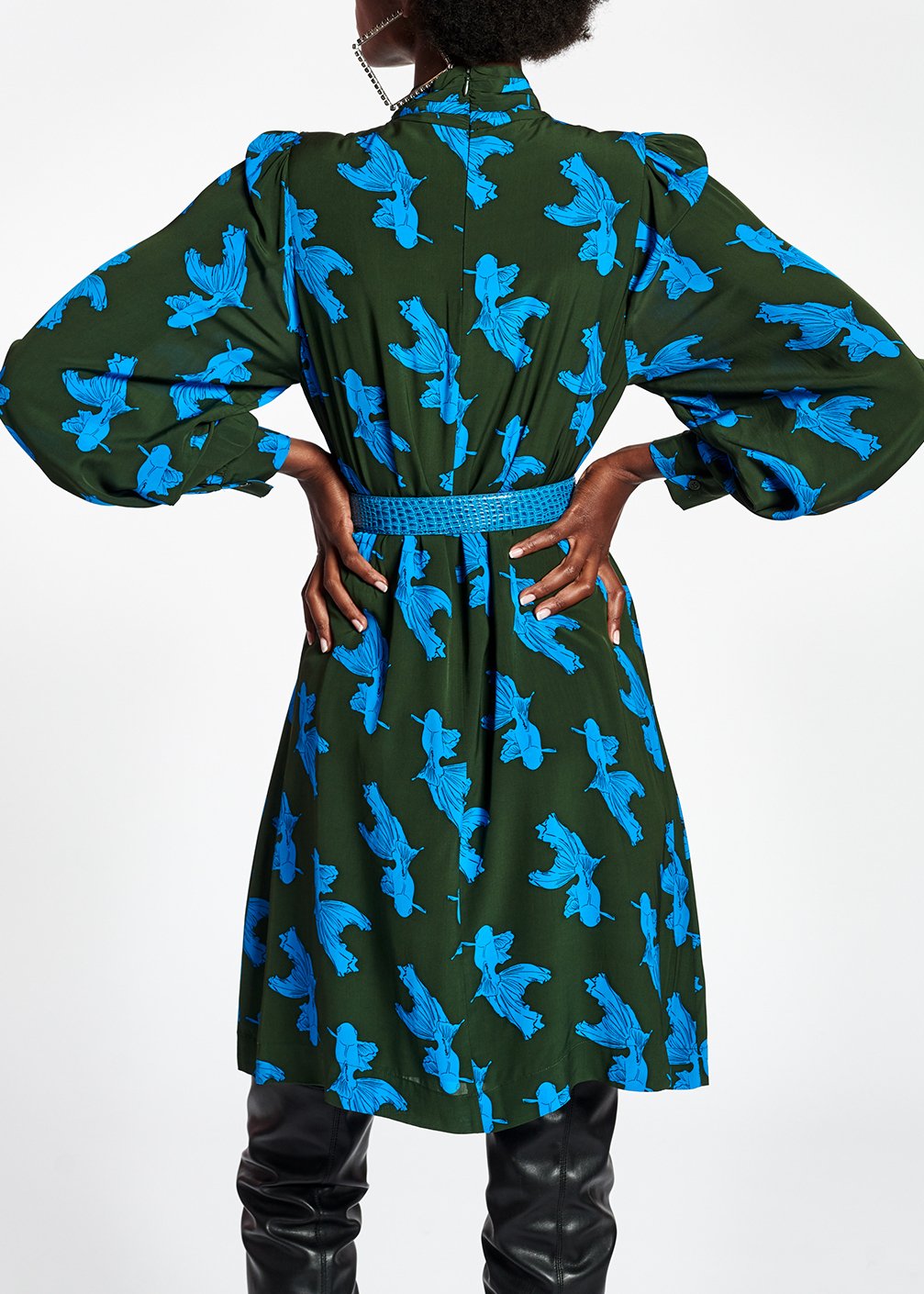 Mini-robe kaki et turquoise à  imprimé graphique RE—SSENTIEL seconde main photo 3
