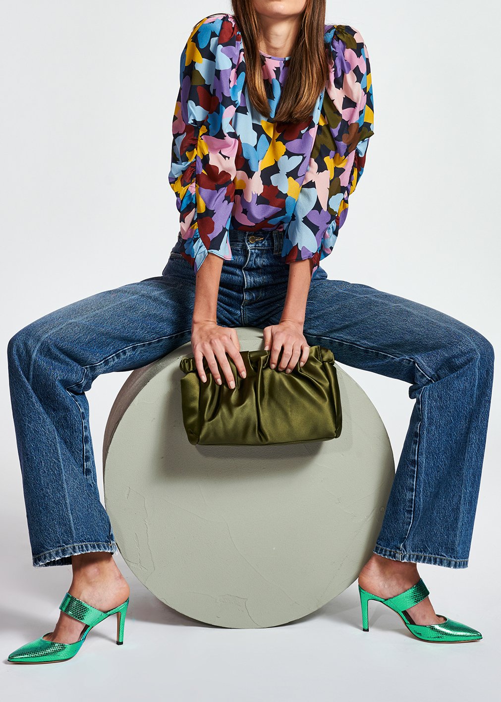 Dark blue silk butterfly print top RE—SSENTIEL second-hand photo 3