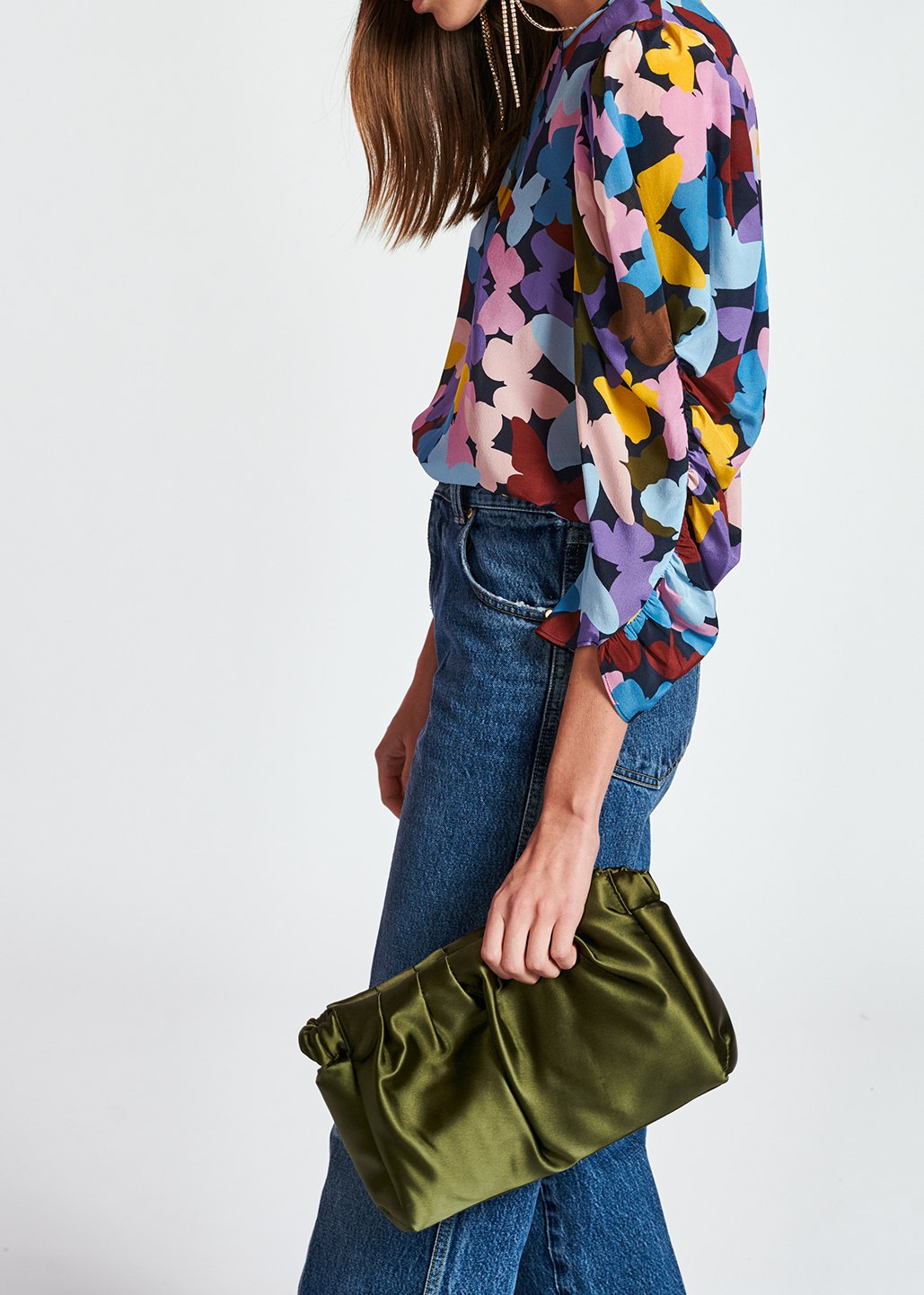 Dark blue silk butterfly print top RE—SSENTIEL second-hand photo 4