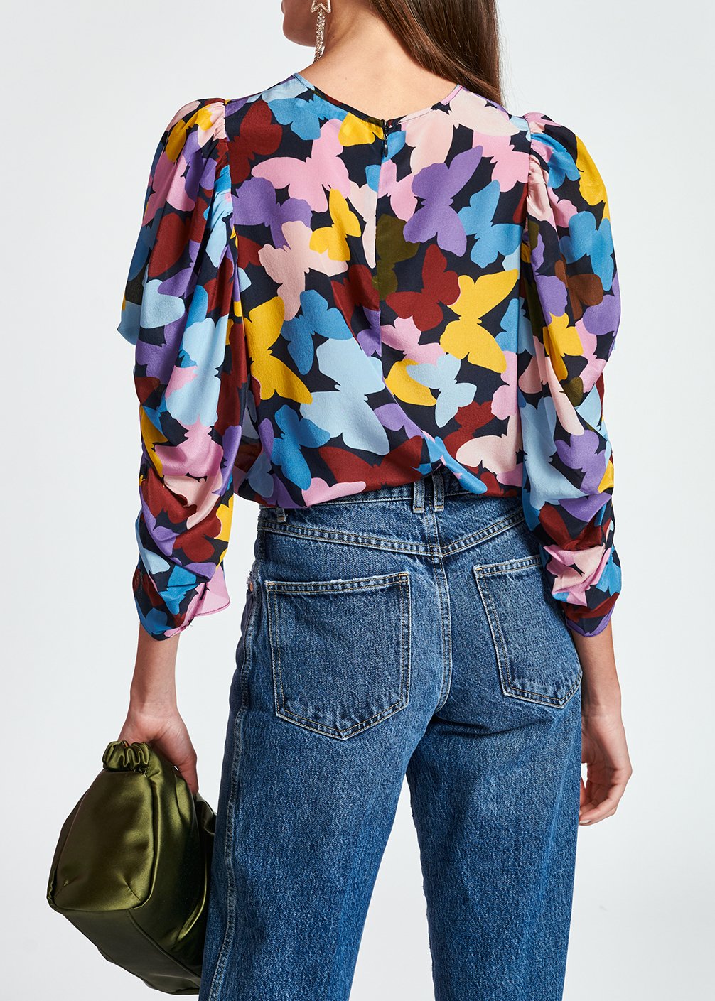 Dark blue silk butterfly print top RE—SSENTIEL second-hand photo 5