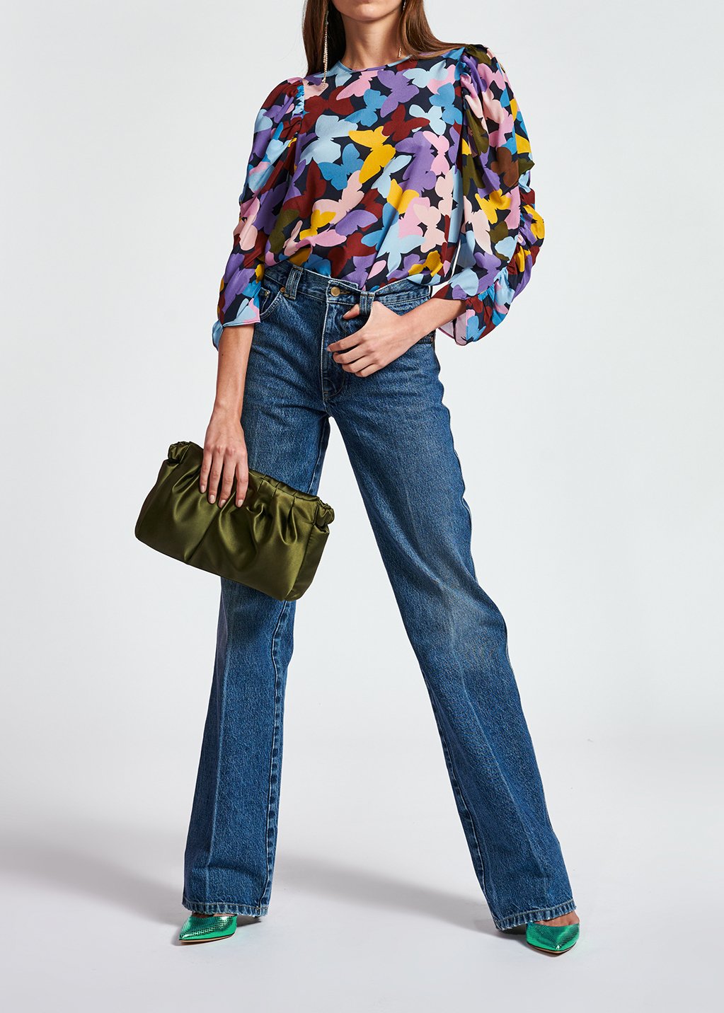Dark blue silk butterfly print top RE—SSENTIEL second-hand photo 6