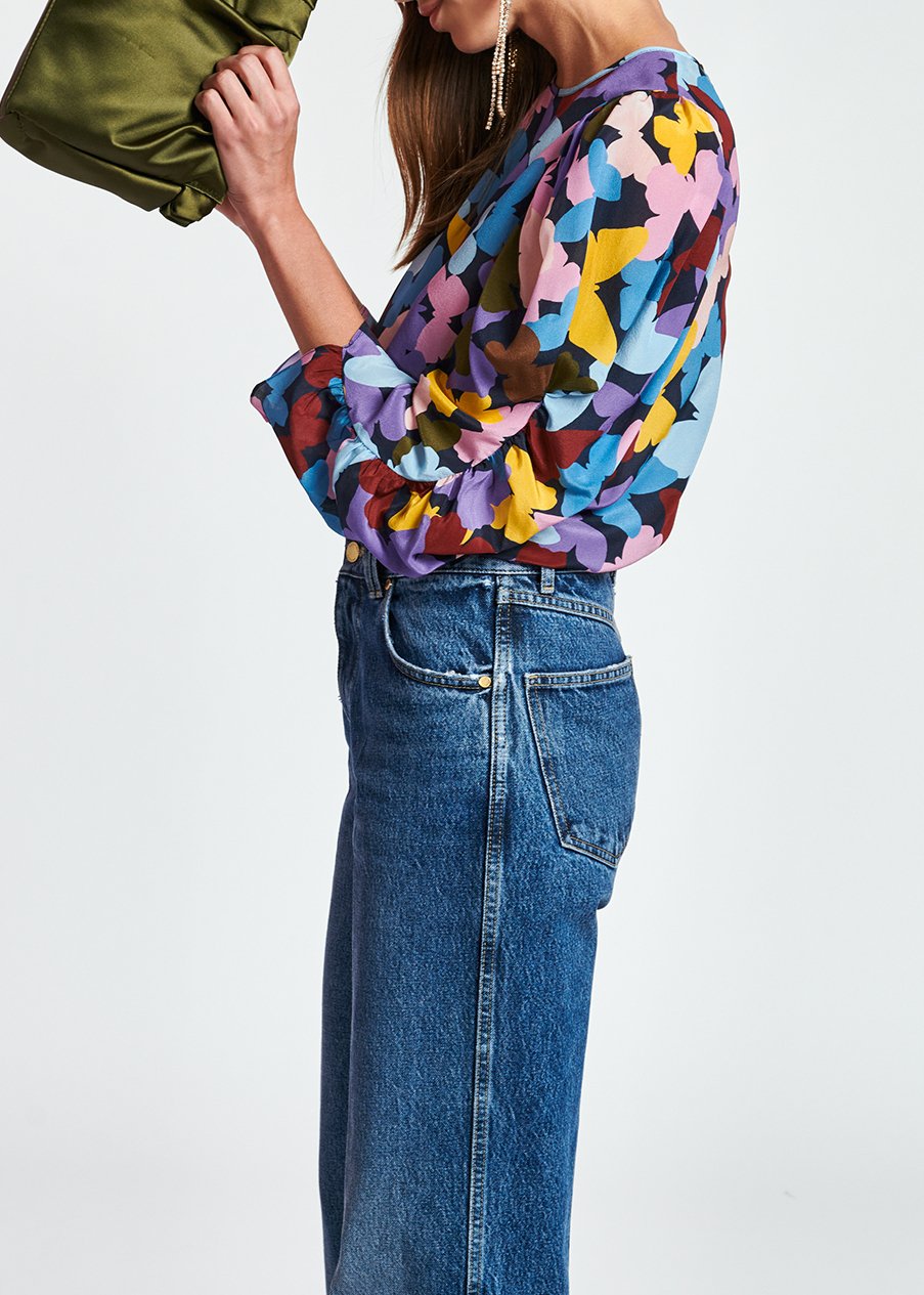 Dark blue silk butterfly print top RE—SSENTIEL second-hand photo 7