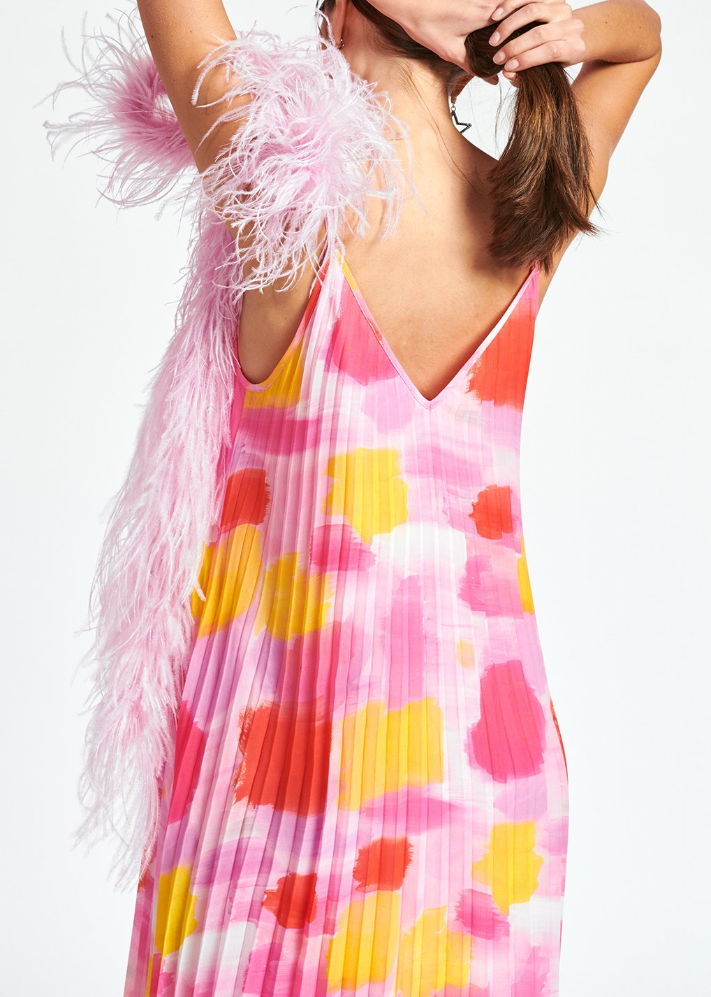 Pink and yellow plissé midi-length dress RE—SSENTIEL second-hand photo 4