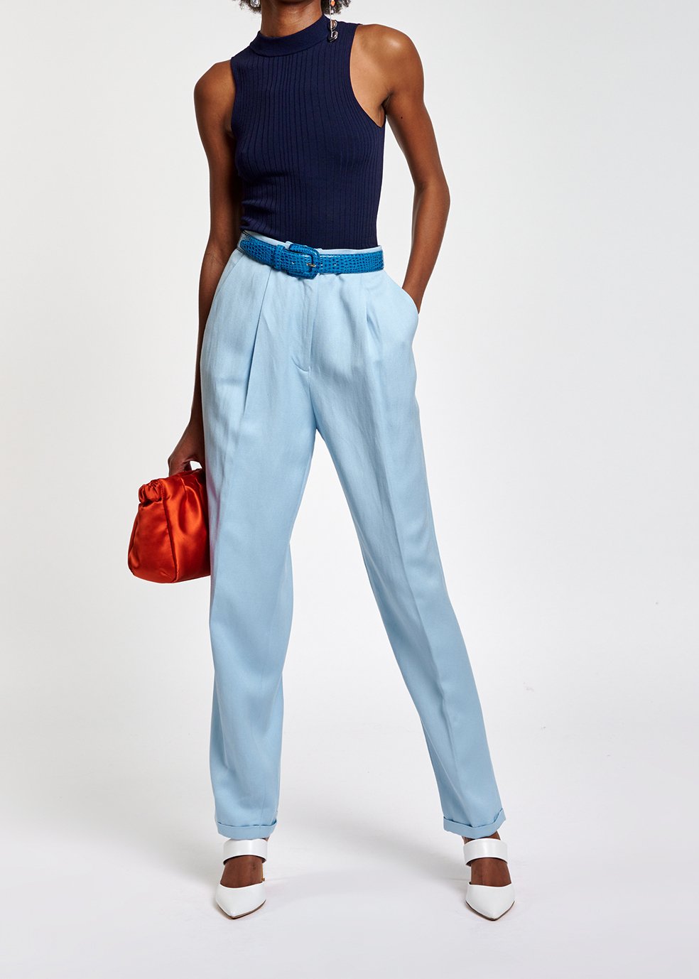 Pantalon bleu clair taille mi-haute RE—SSENTIEL seconde main photo 3