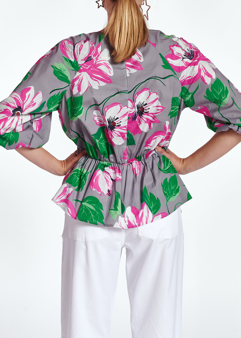 Grijze peplumtop van popeline met bloemen RE—SSENTIEL tweedehands photo 7