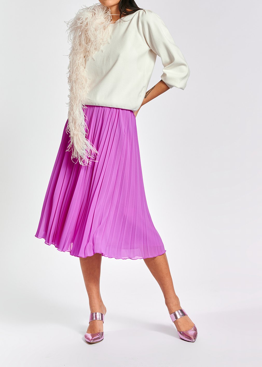 Jupe midi plissée lilas RE—SSENTIEL seconde main photo 3