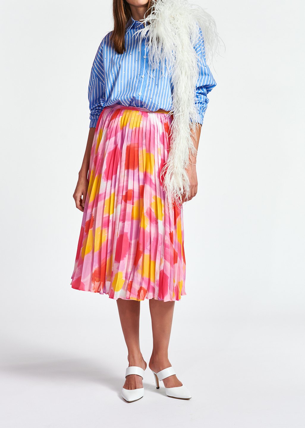 Roze en gele midirok met plissé RE—SSENTIEL tweedehands photo 3