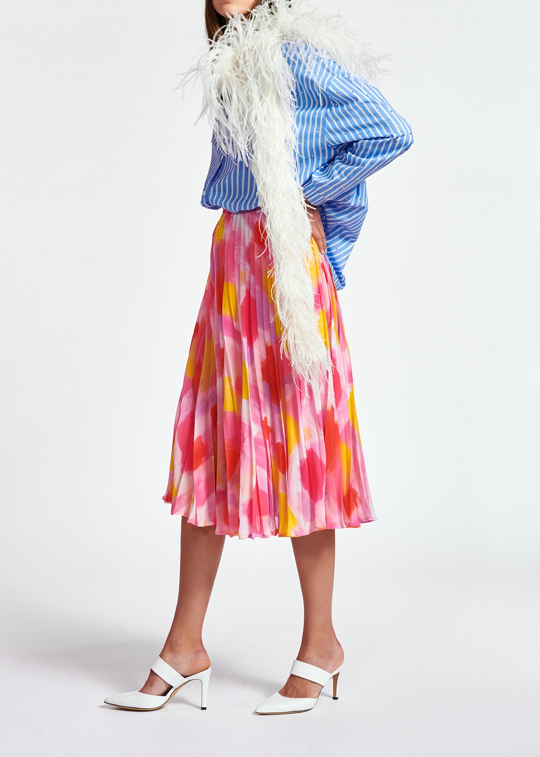 Roze en gele midirok met plissé RE—SSENTIEL tweedehands photo 6