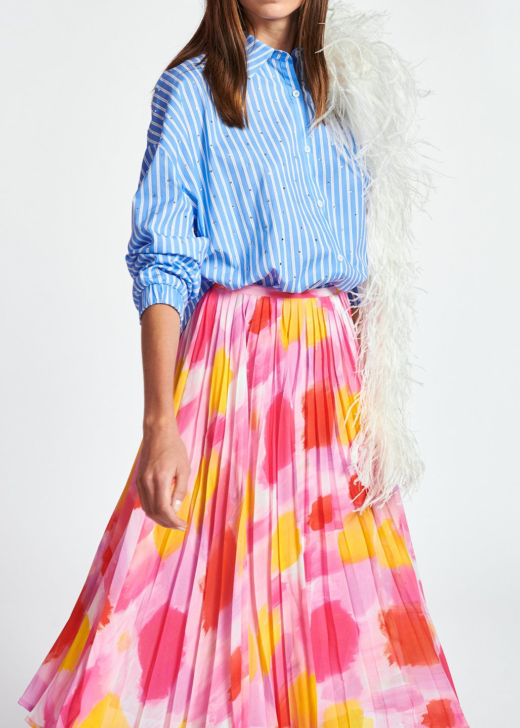 Roze en gele midirok met plissé RE—SSENTIEL tweedehands photo 7