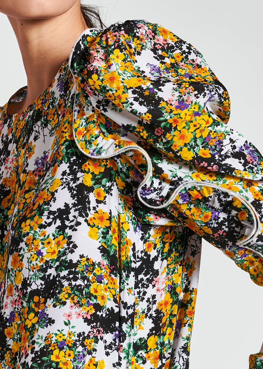 Off-white ruffled floral-print top RE—SSENTIEL second-hand photo 3