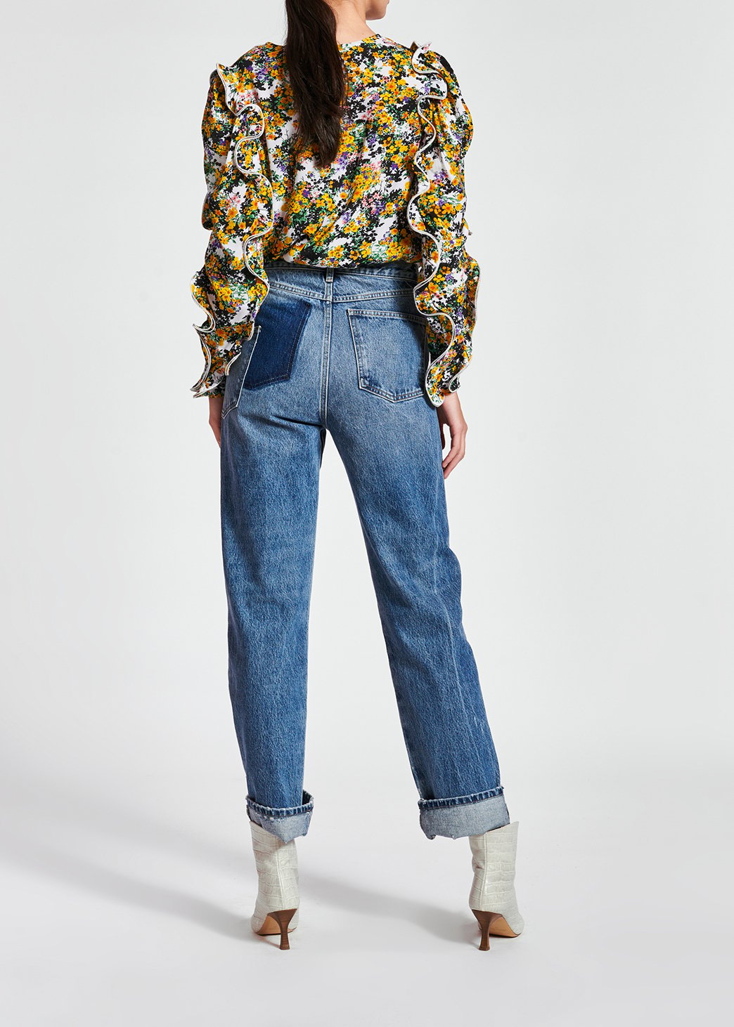 Off-white ruffled floral-print top RE—SSENTIEL second-hand photo 6