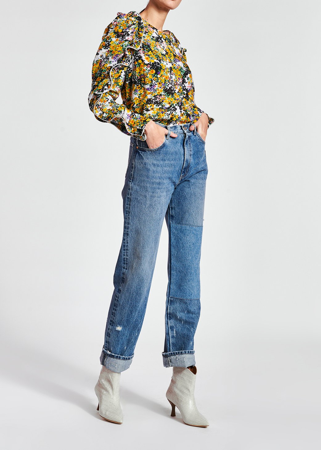 Off-white ruffled floral-print top RE—SSENTIEL second-hand photo 7