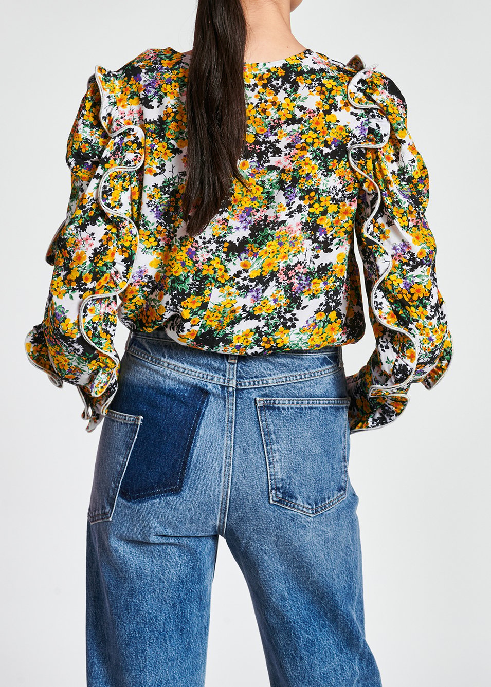 Off-white ruffled floral-print top RE—SSENTIEL second-hand photo 8