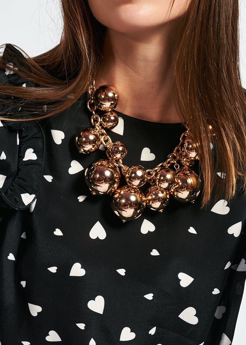 Black heart-print top with ruffled sleeves RE—SSENTIEL second-hand photo 4