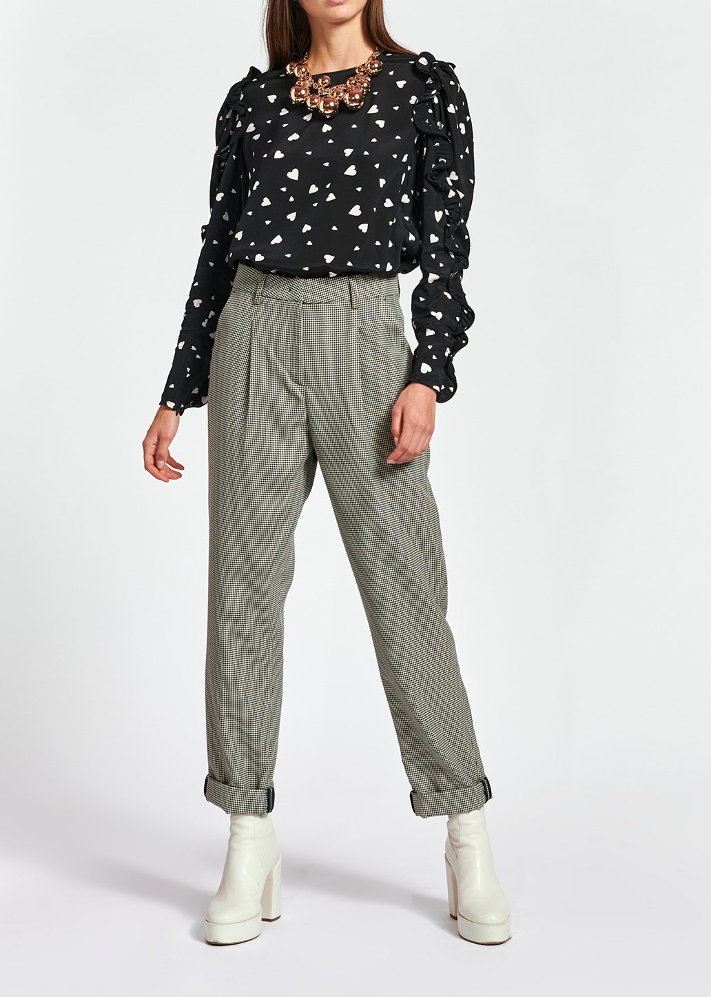 Black heart-print top with ruffled sleeves RE—SSENTIEL second-hand photo 5