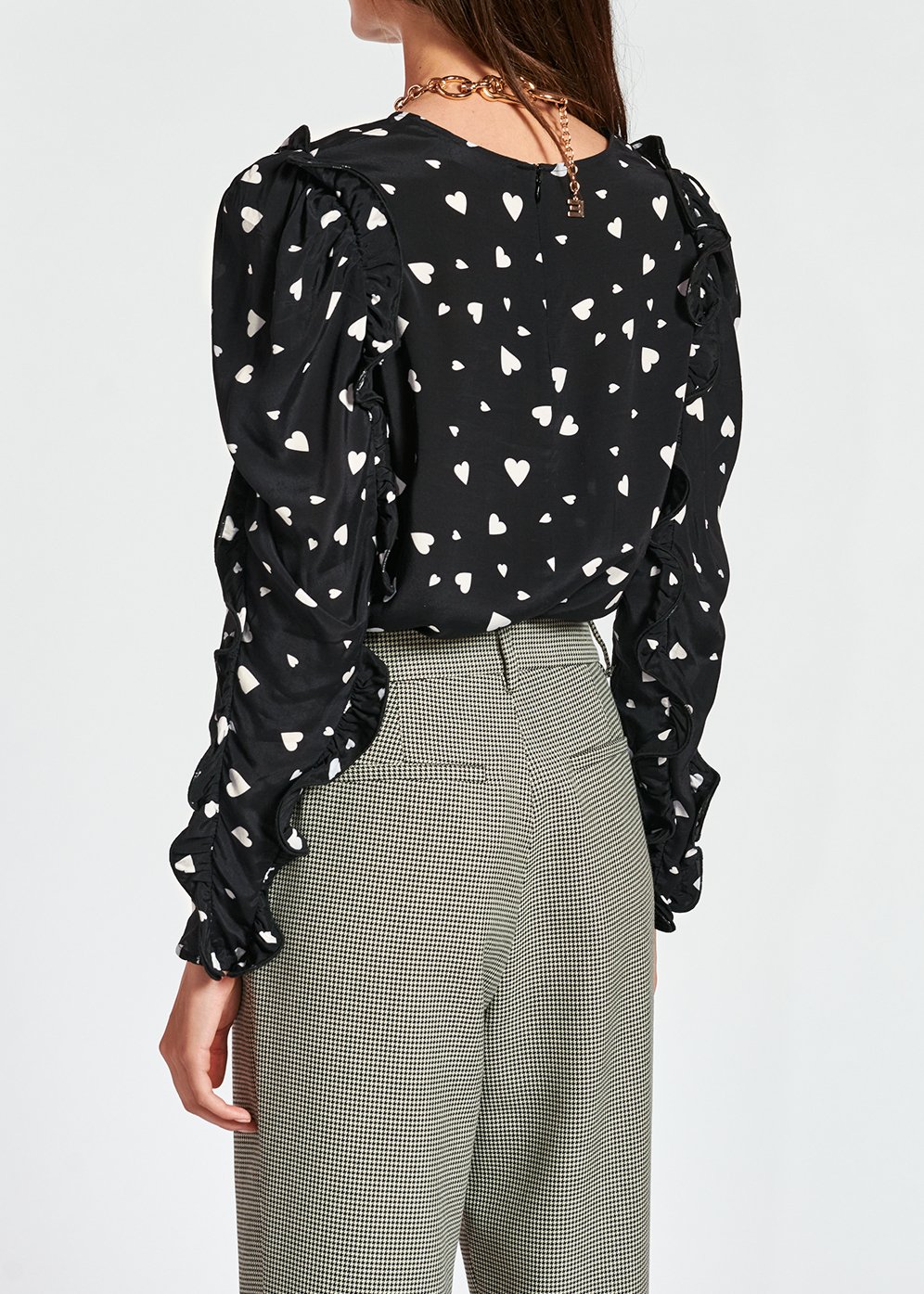 Black heart-print top with ruffled sleeves RE—SSENTIEL second-hand photo 7