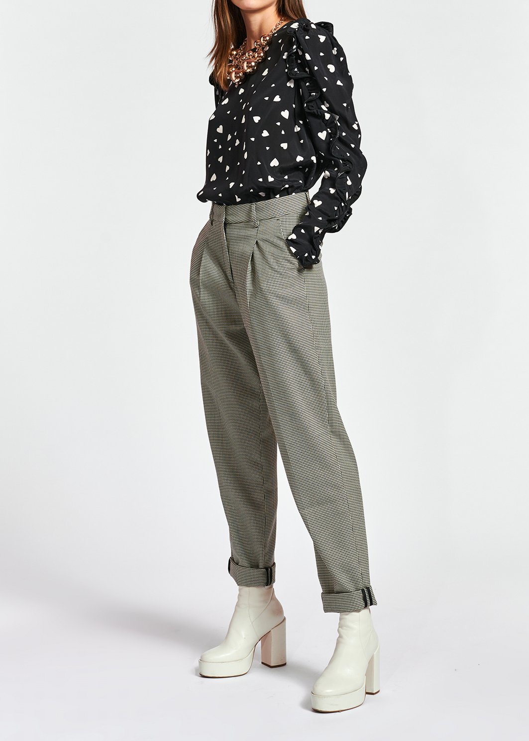 Black heart-print top with ruffled sleeves RE—SSENTIEL second-hand photo 8
