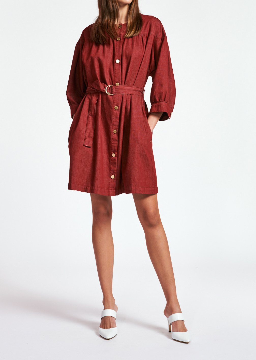 Mini robe jean bordeaux RE—SSENTIEL seconde main photo 3