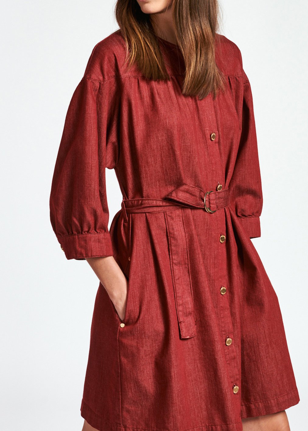 Mini robe jean bordeaux RE—SSENTIEL seconde main photo 4