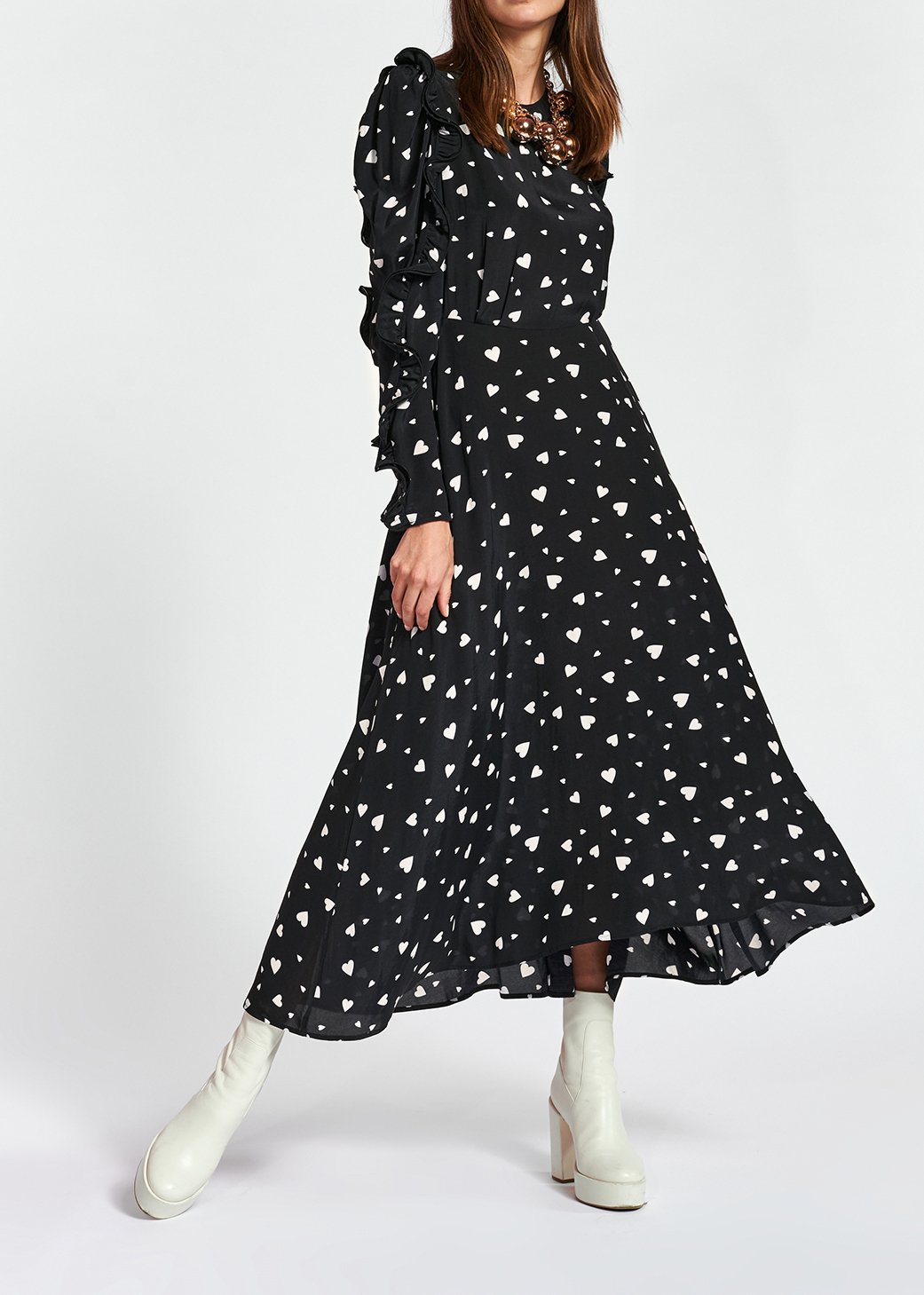 Robe maxi noire à  coeurs avec manches à  ruches RE—SSENTIEL seconde main photo 3