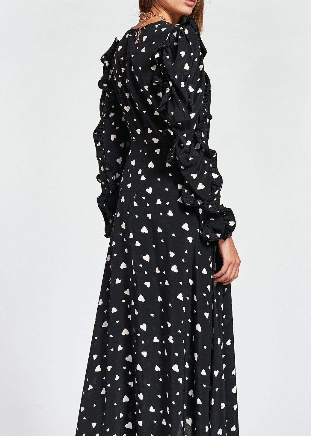 Robe maxi noire à  coeurs avec manches à  ruches RE—SSENTIEL seconde main photo 5