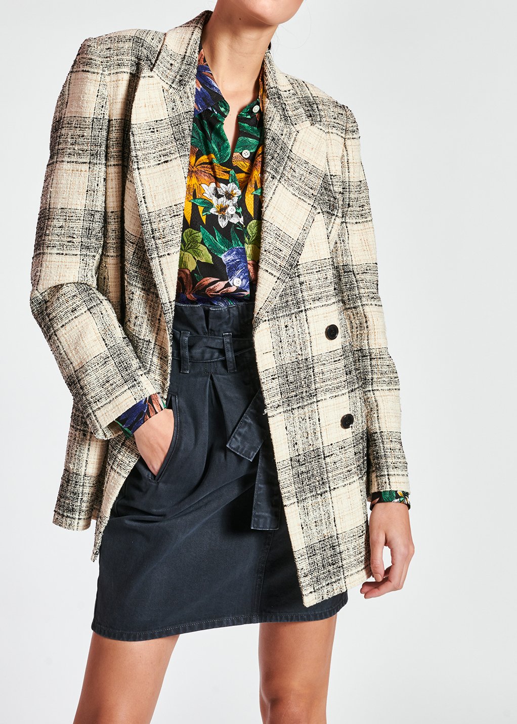 Gebroken witte blazer in geruit tweed RE—SSENTIEL tweedehands photo 3