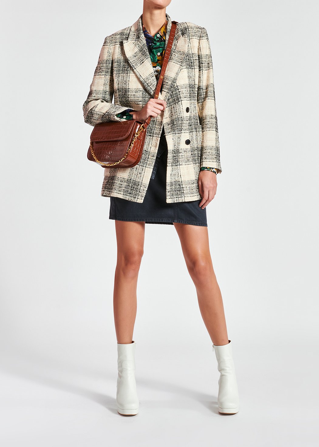 Gebroken witte blazer in geruit tweed RE—SSENTIEL tweedehands photo 4