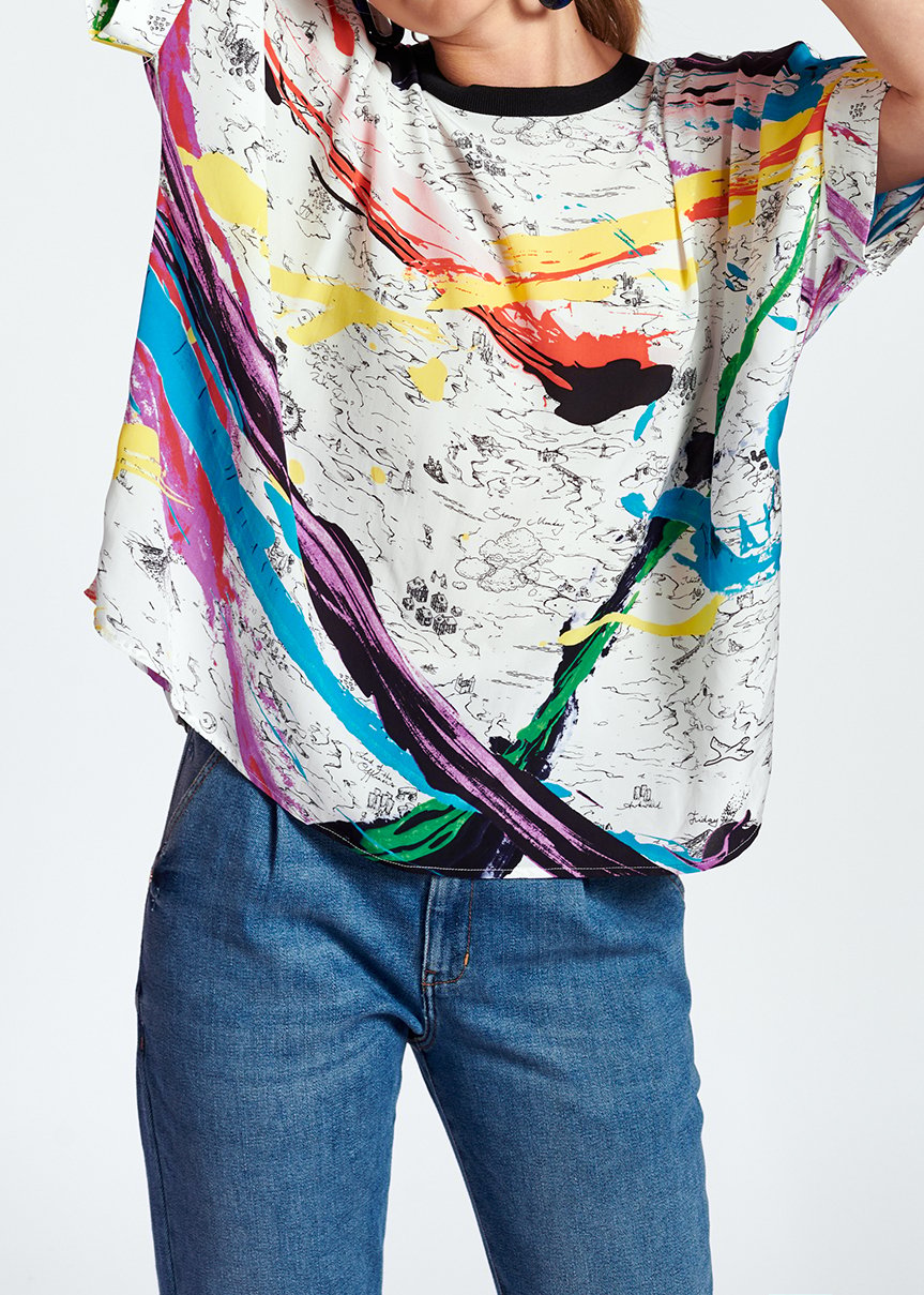 Off-white boxy top with colorful splatters RE—SSENTIEL second-hand photo 3
