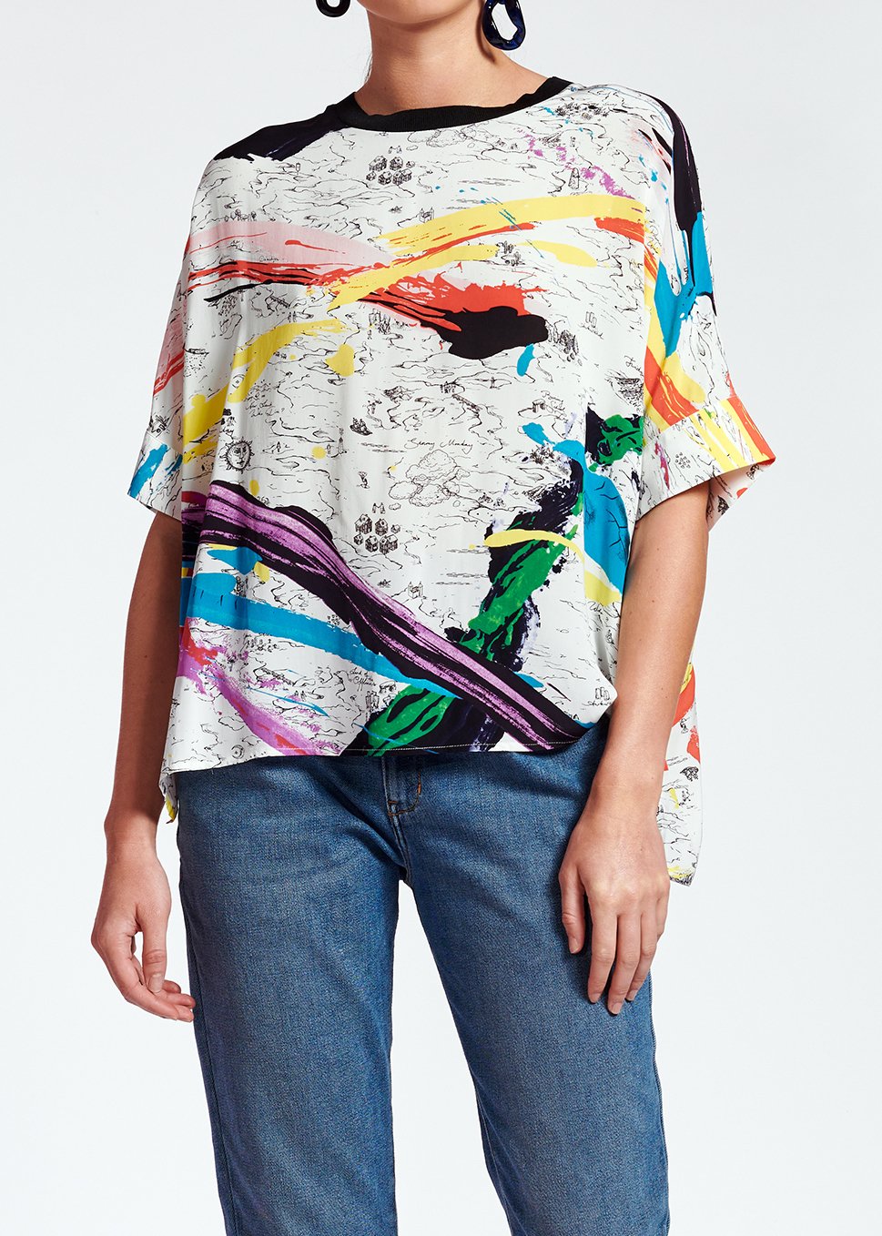 Off-white boxy top with colorful splatters RE—SSENTIEL second-hand photo 6