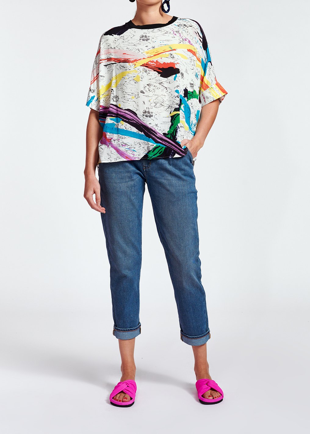 Off-white boxy top with colorful splatters RE—SSENTIEL second-hand photo 7