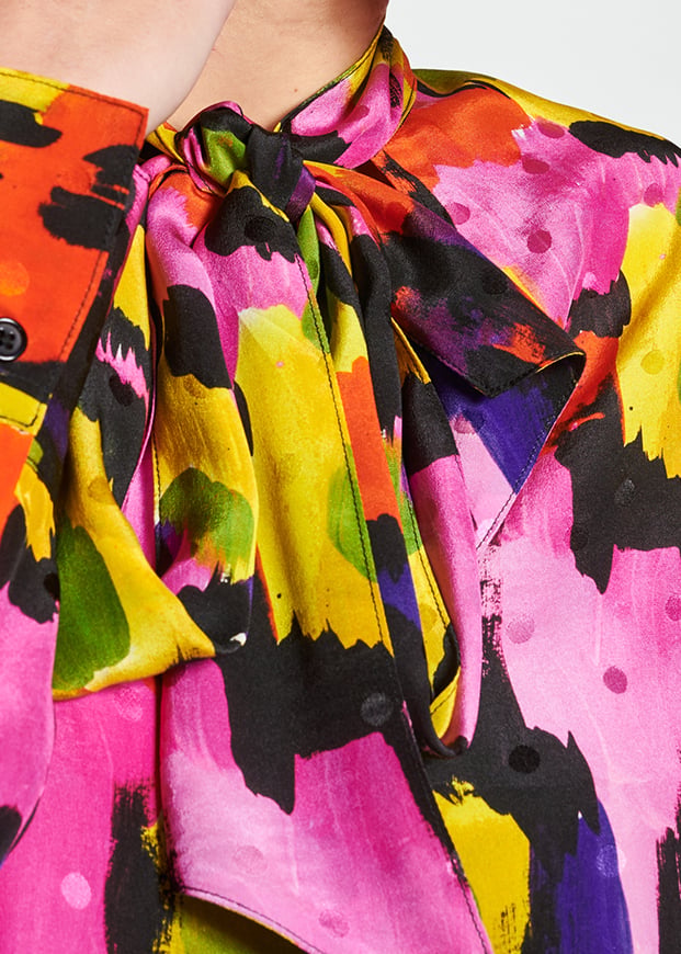 Colorful silk shirt with pussy-bow collar RE—SSENTIEL second-hand photo 3