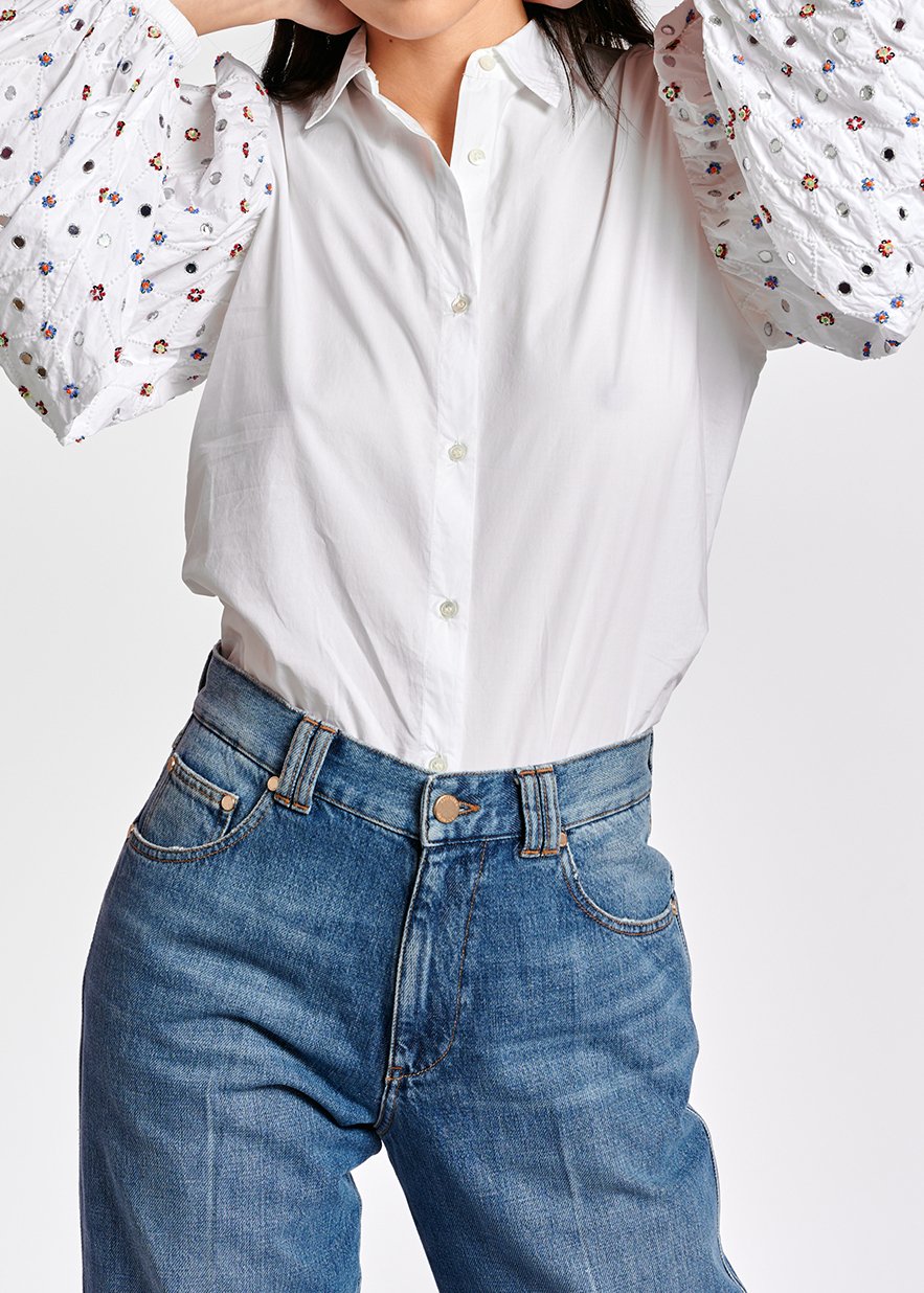 White mirror-embroidered puffed-sleeve shirt RE—SSENTIEL second-hand photo 3