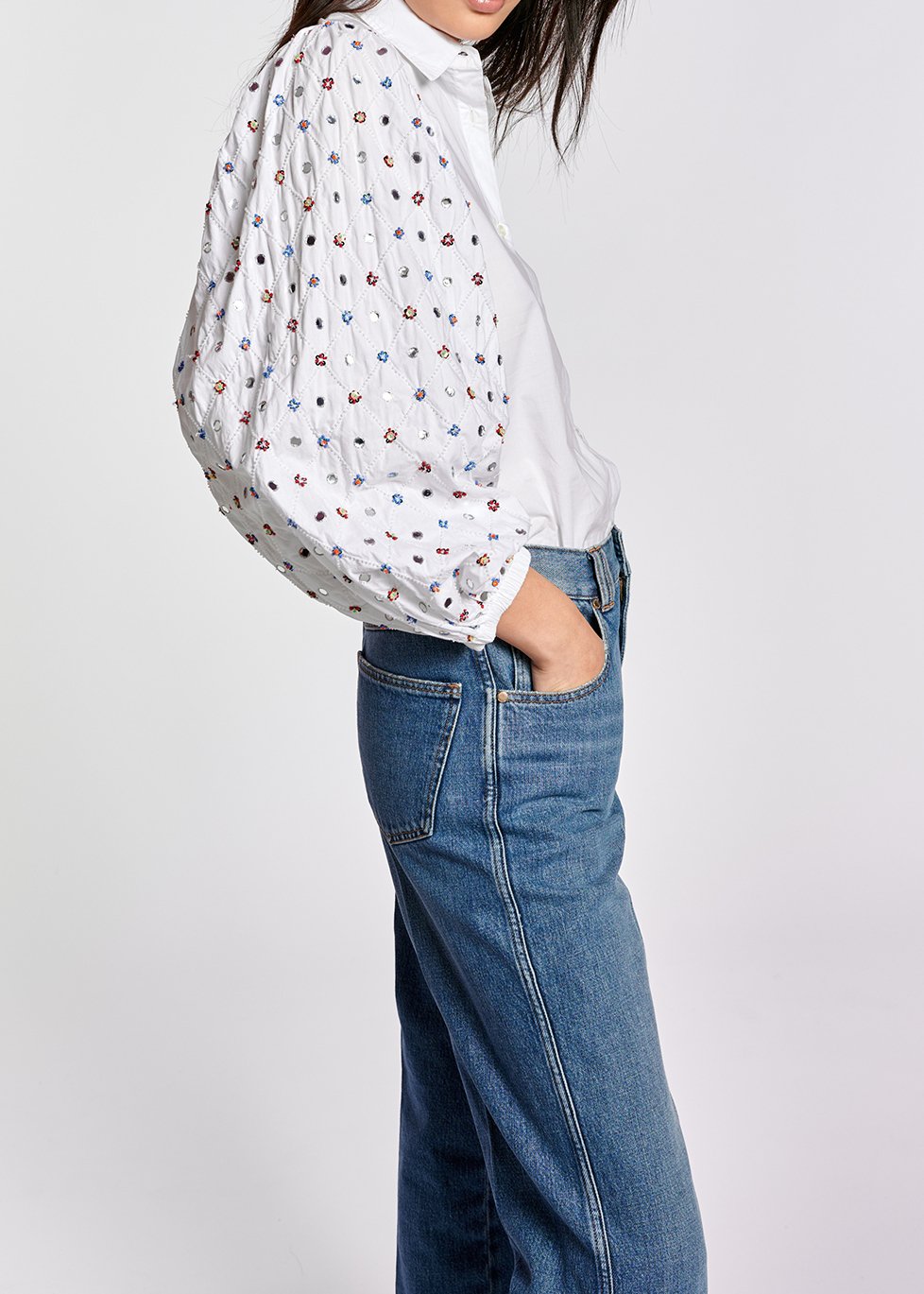 White mirror-embroidered puffed-sleeve shirt RE—SSENTIEL second-hand photo 6