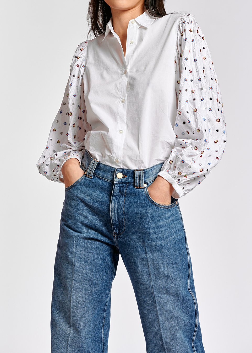 White mirror-embroidered puffed-sleeve shirt RE—SSENTIEL second-hand photo 7