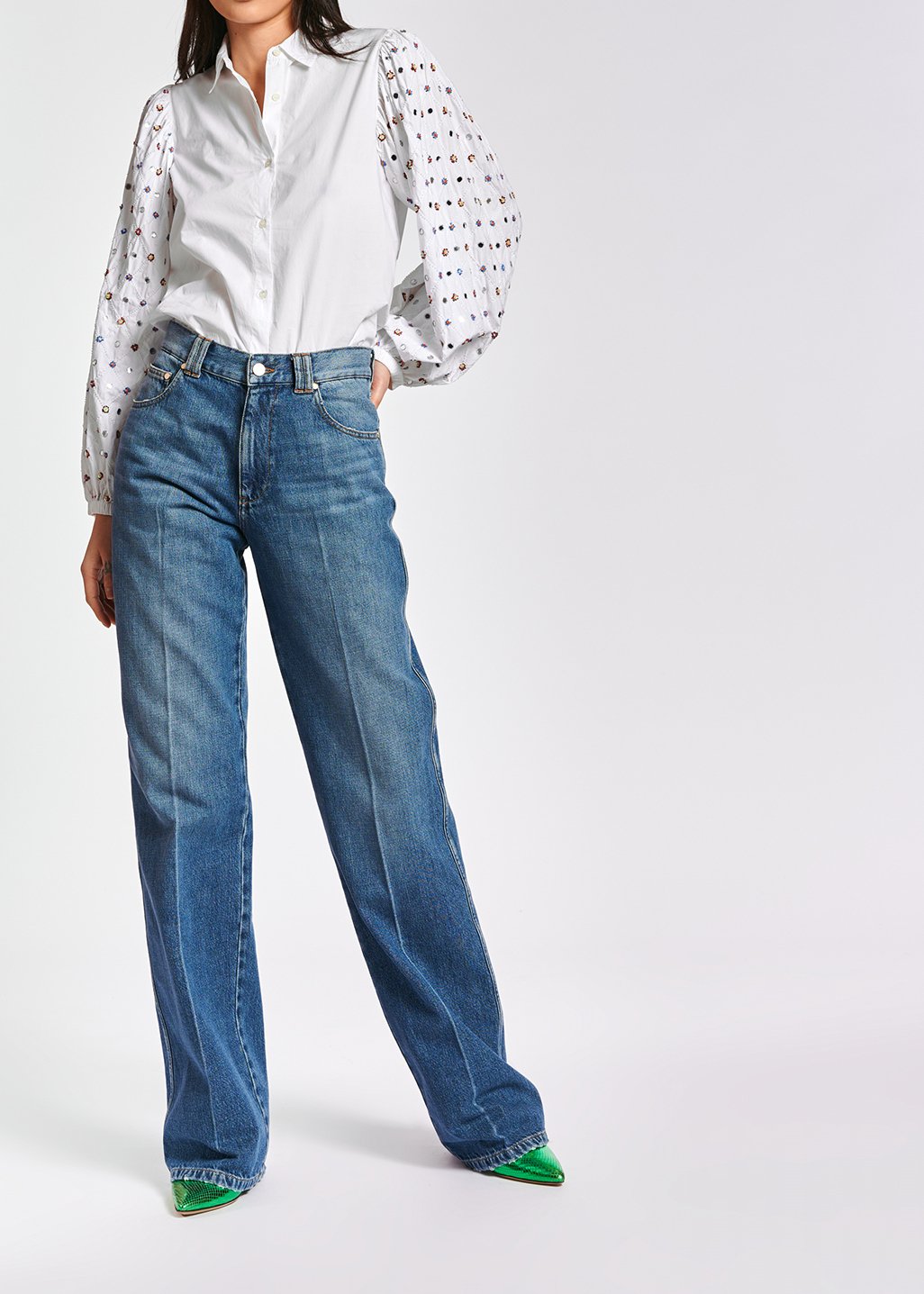 White mirror-embroidered puffed-sleeve shirt RE—SSENTIEL second-hand photo 8