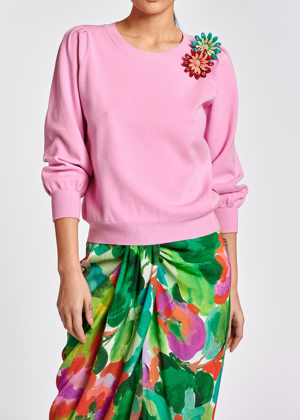 Pull rose clair aux détails plissés RE—SSENTIEL seconde main photo 3