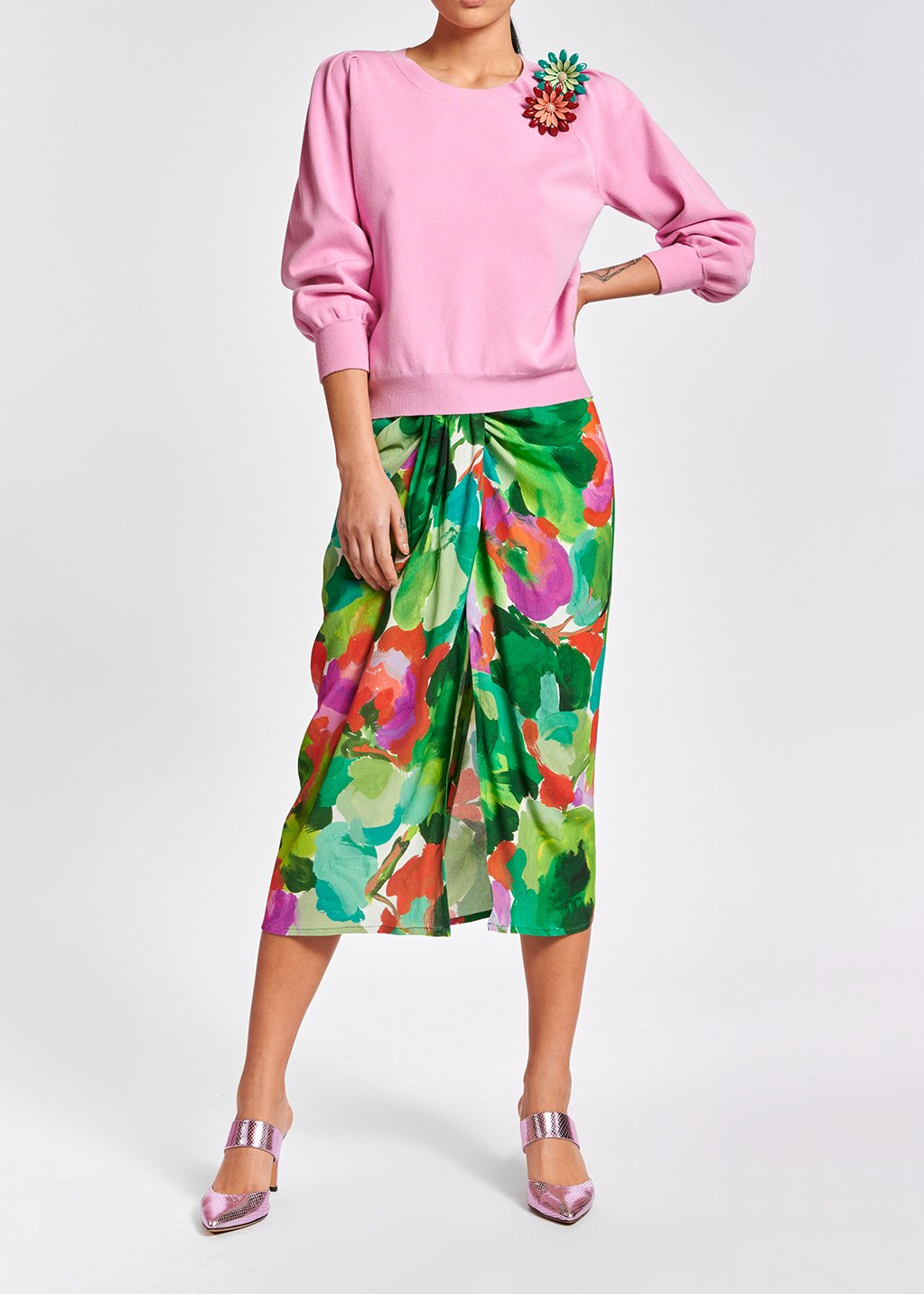 Pull rose clair aux détails plissés RE—SSENTIEL seconde main photo 5