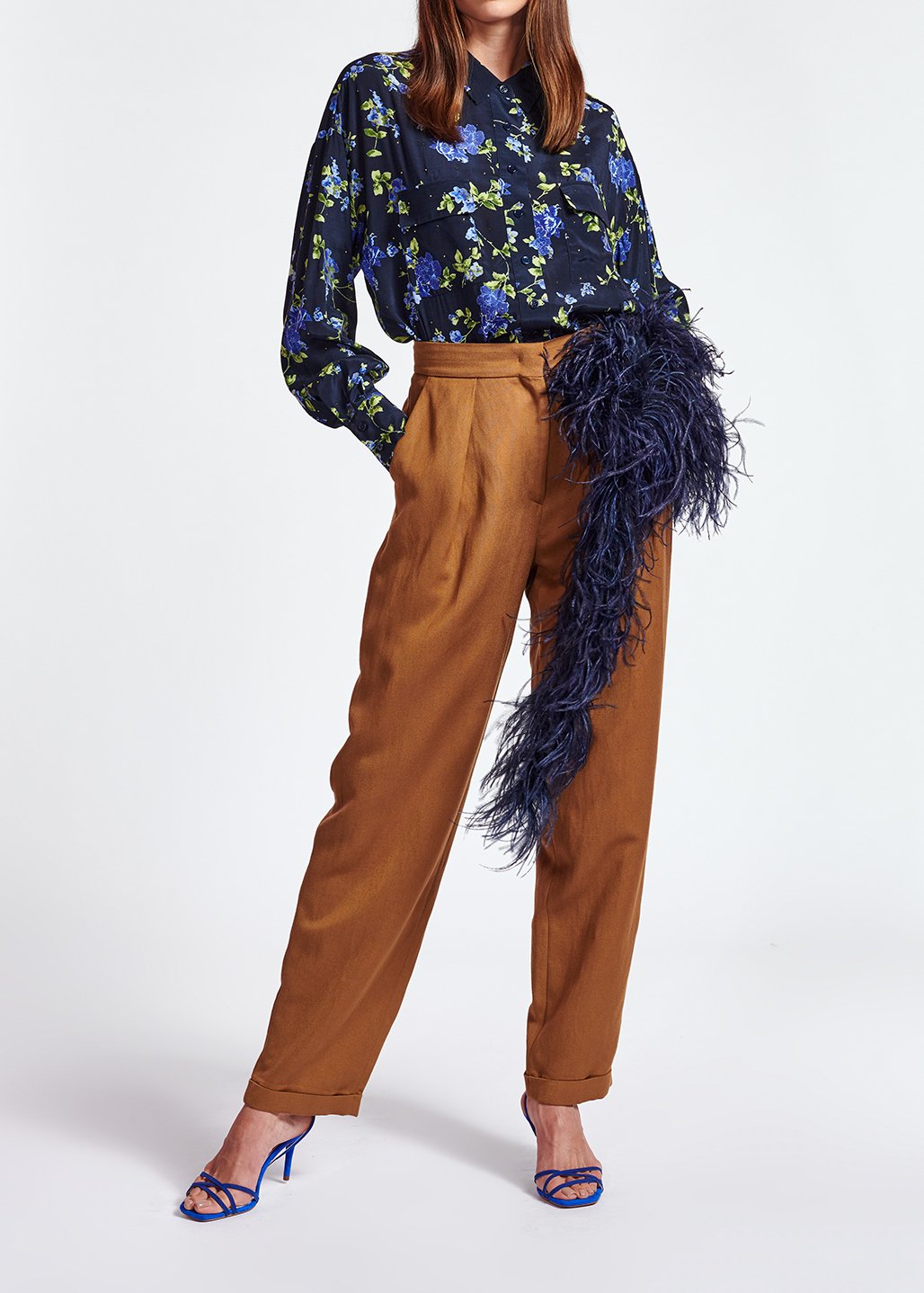 Donkerblauw bloemenhemd met stras RE—SSENTIEL tweedehands photo 3