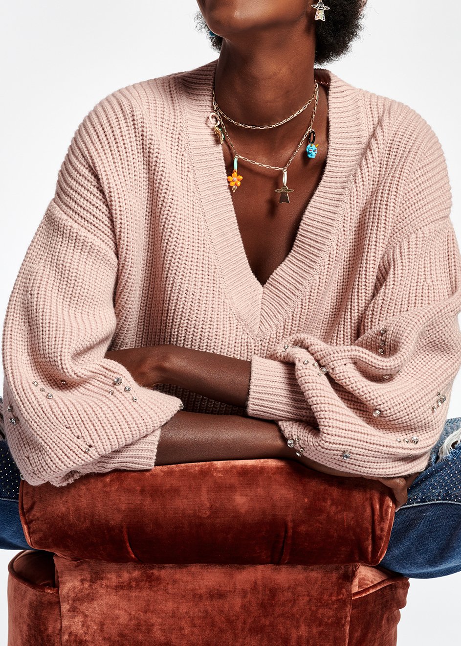 Pull rose avec strass RE—SSENTIEL seconde main photo 3