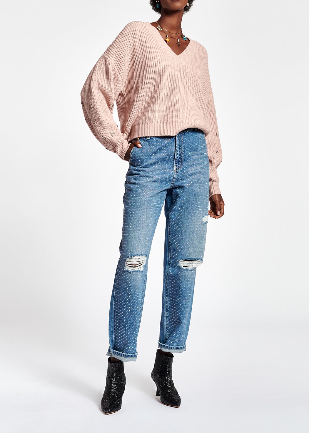 Pull rose avec strass RE—SSENTIEL seconde main photo 4