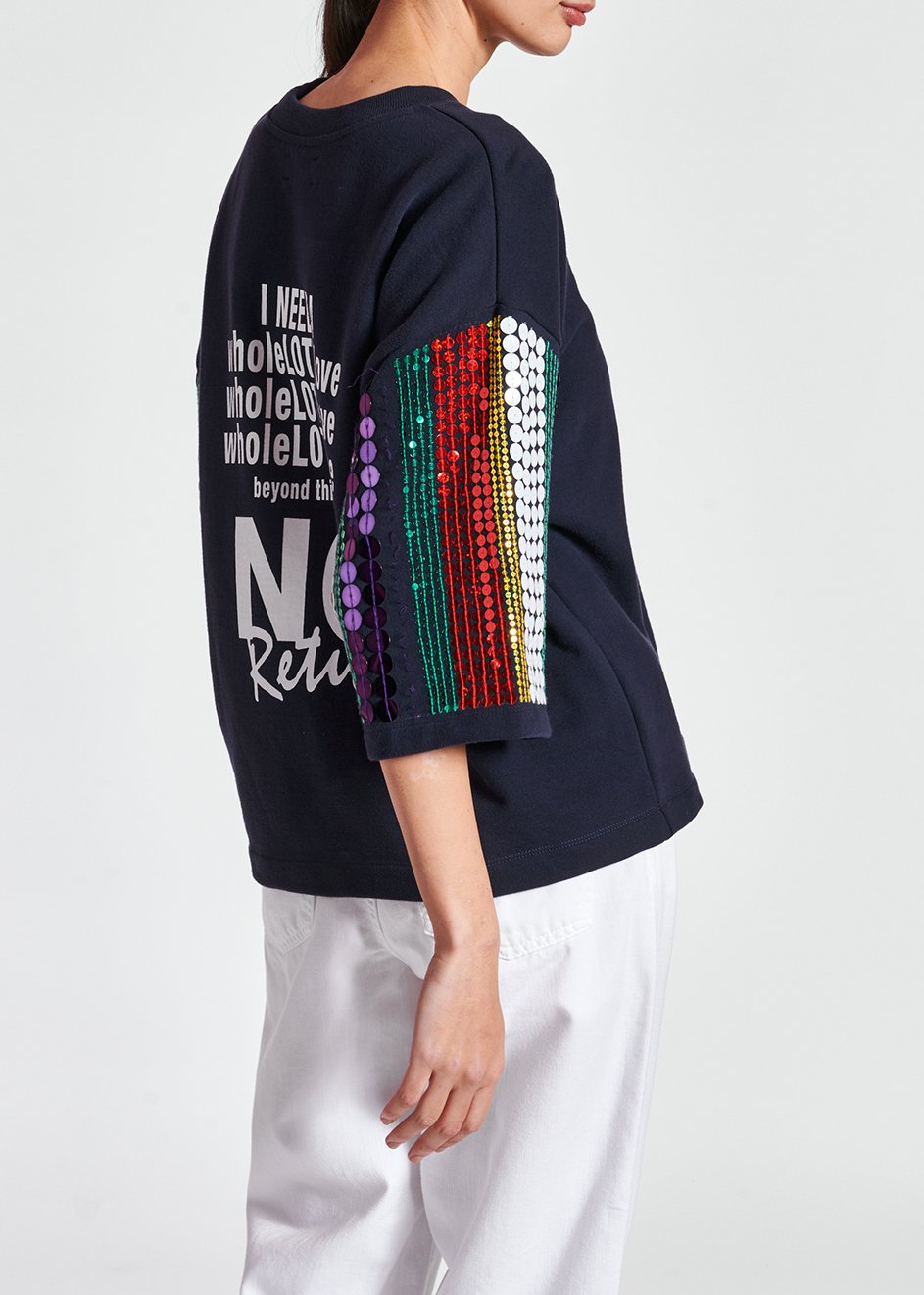 Dark blue organic cotton sweatshirt with sequins RE—SSENTIEL second-hand photo 3