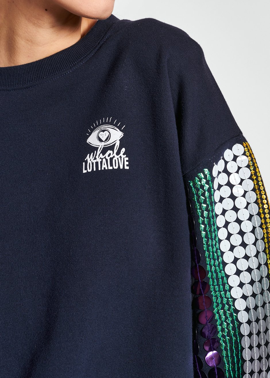 Dark blue organic cotton sweatshirt with sequins RE—SSENTIEL second-hand photo 4