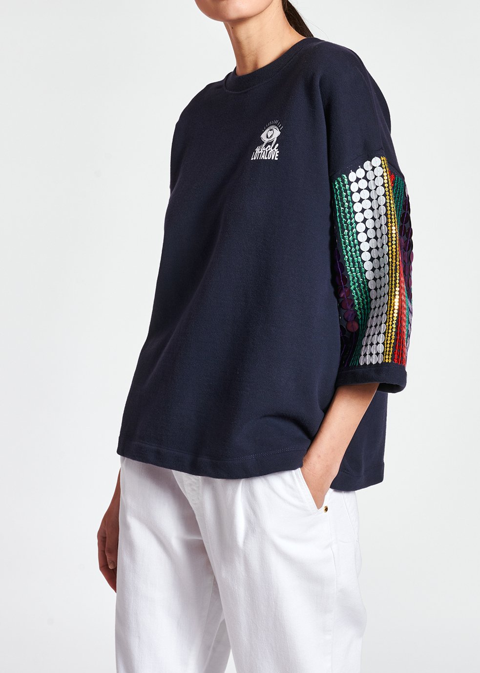 Dark blue organic cotton sweatshirt with sequins RE—SSENTIEL second-hand photo 6