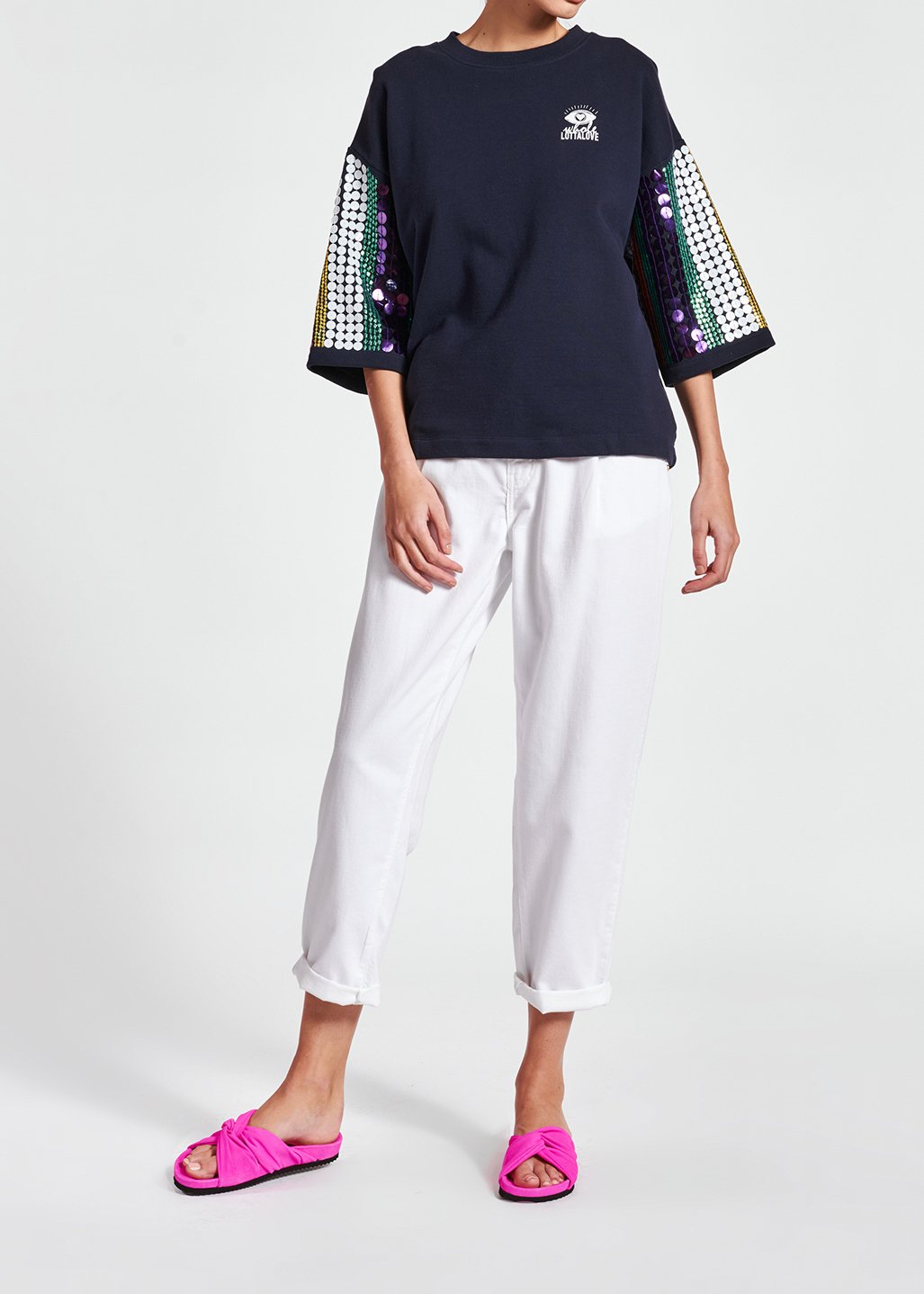 Dark blue organic cotton sweatshirt with sequins RE—SSENTIEL second-hand photo 7