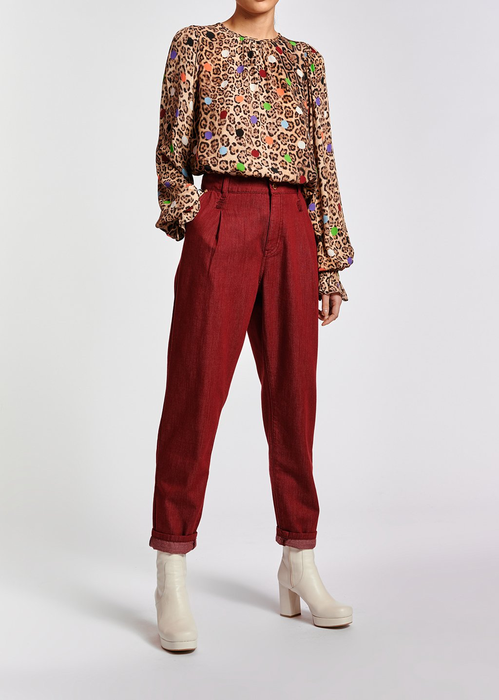 Bordeaux jeansbroek met wijde snit RE—SSENTIEL tweedehands photo 3