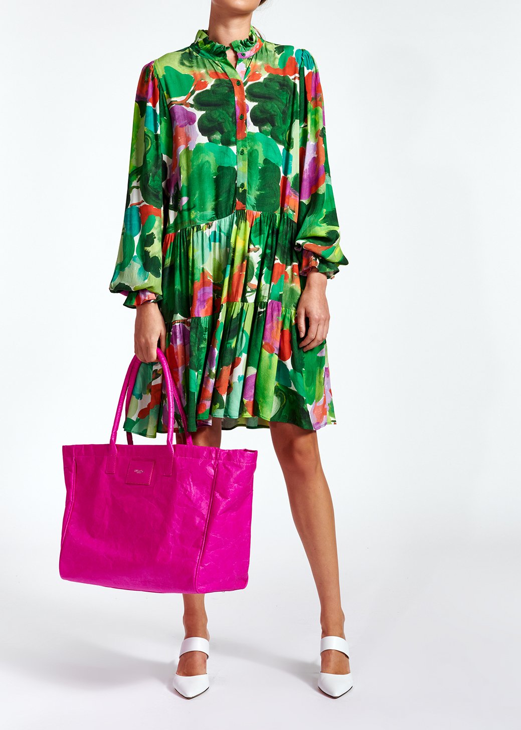 Green, red and purple watercolor-print mini dress RE—SSENTIEL second-hand photo 3